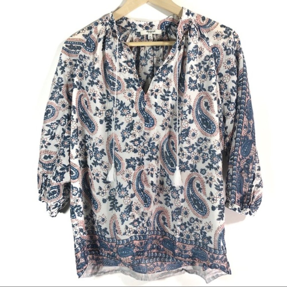 Madewell Camelia Tassle Top Boho Pink Paisley XS